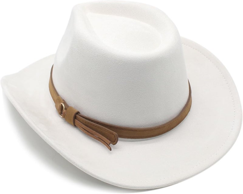 CCAKXCJJ Unisex Western Suede Cowboy Cowgirl Hat Classic Wide Brim Fedora Hat for Men &Women - Image 3